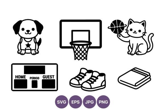 Basketball Court Line Art with Dog and