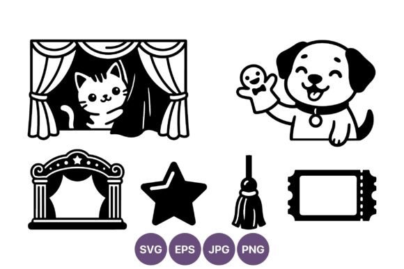 Black White Cat Dog Theater Vector Art Review