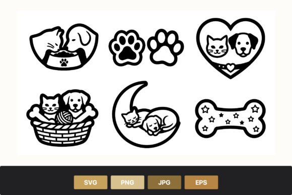 Cat Dog Paw Prints Bone Heart Icons