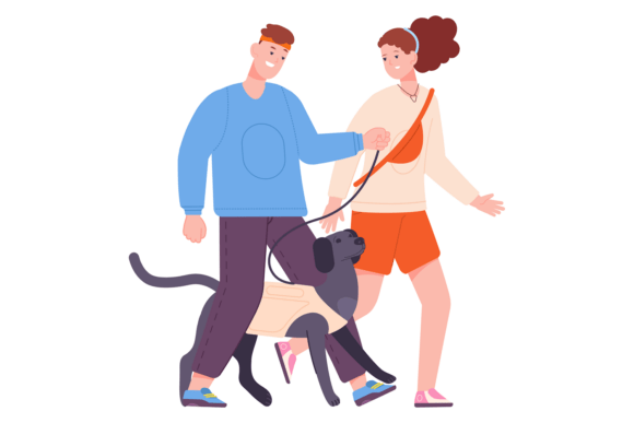 Couple Walking with Dog on Leash