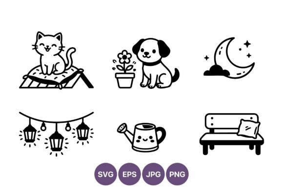 Cute Cat and Dog Line Art Icons Review