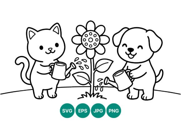 Cute Cat and Dog Watering Flower Line Review