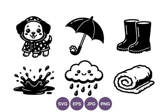 Cute Dog Raincoat Umbrella Boots Icons