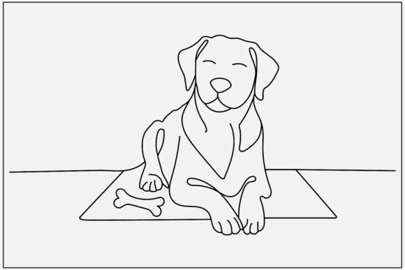 Cute Dog Sitting with Bone Line Art Review