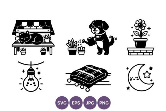 Cute Dog Watering Plants with Cat on