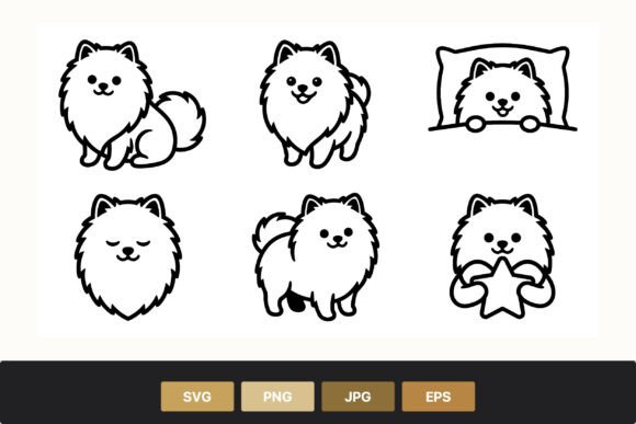 Cute Pomeranian Dog Black White Cartoon Review