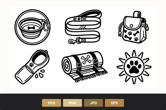 Dog Accessories Black and White Vector Review