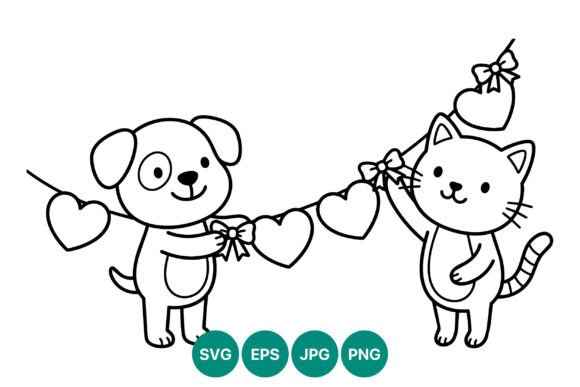 Dog and Cat Heart Garland Line Art Review
