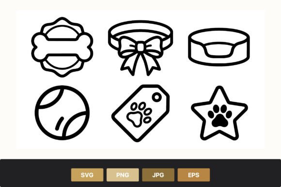 Dog Bone Collar Ball Paw Vector Icons