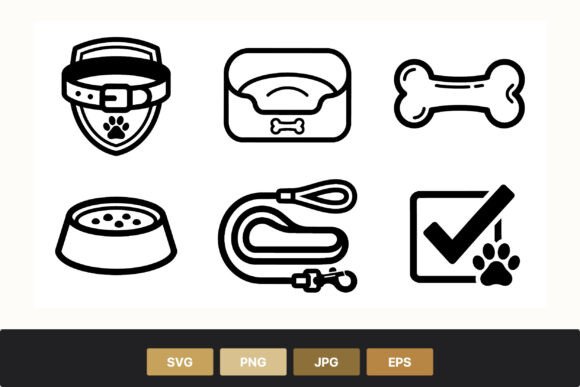 Dog Collar Leash Bone Pet Bed Icon Set