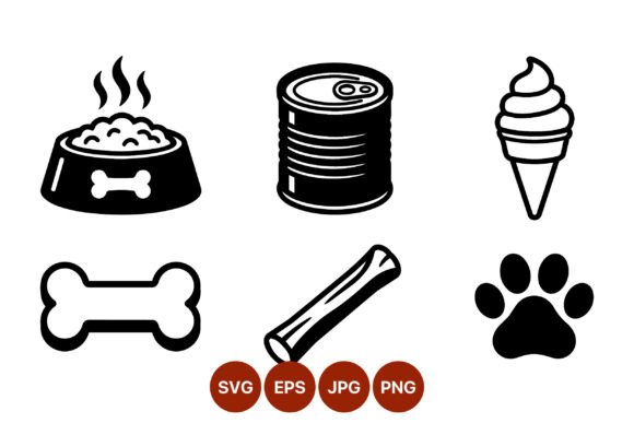 Dog Food and Paw Icons Black White Review