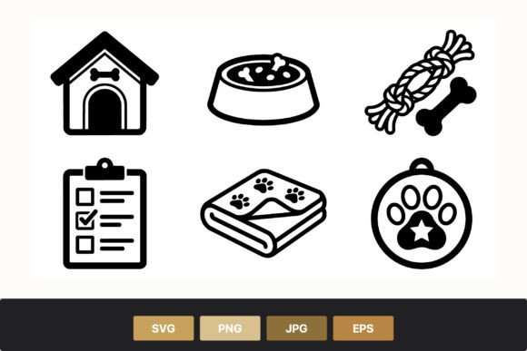 Dog Icon Set Black White Vector Review