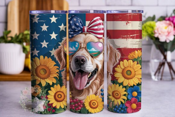 Patriotic Dog Sunflower Tumbler Wrap Design Review