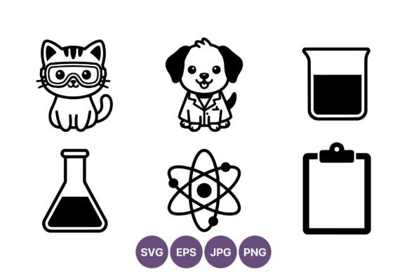 Science Black and White Icons for Embroidery Projects