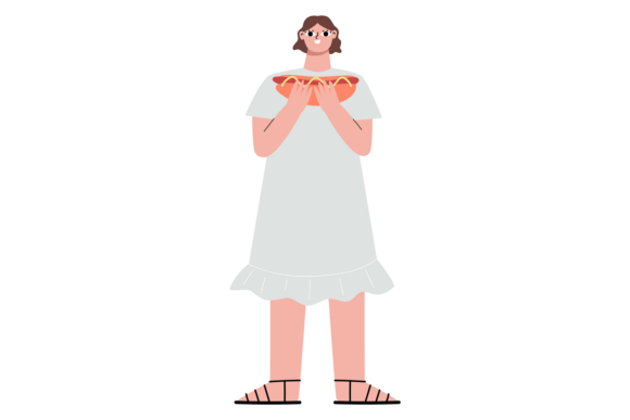 Tasty Hot Dog in Young Woman Hands Carto